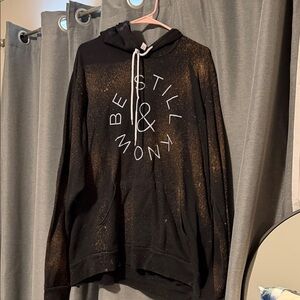 Black Hoodie with White Drawstrings and White Graphic